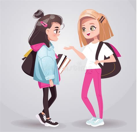 Dos Adolescentes Hablando En El Pasillo De La Escuela Dos Novias Adolescentes Charlando