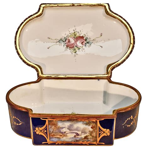 French Sevres Style Hand Painted And Gilt Bronze Porcelain Dresser Box