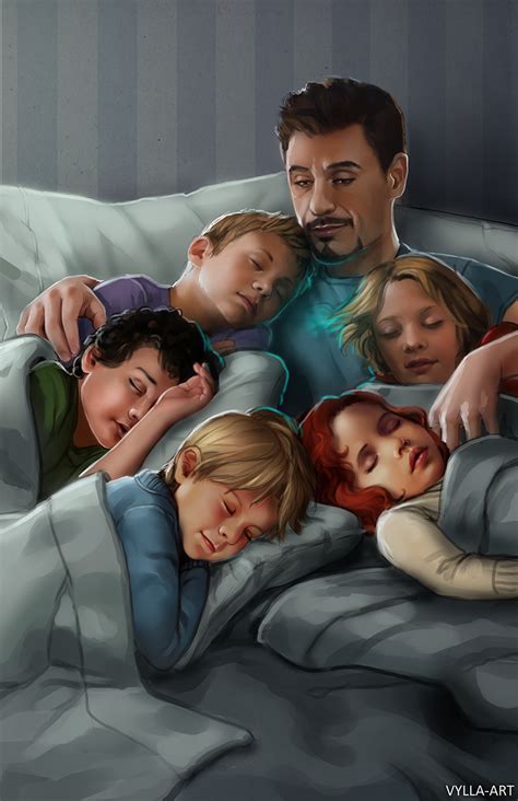 Tony Stark Cuddling W Deaged Avengers Fanart By Vylla Art Assembling