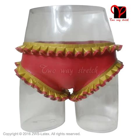 latex briefs with ruffles trims rubber underpants gummi lingerie knickers underwear panties