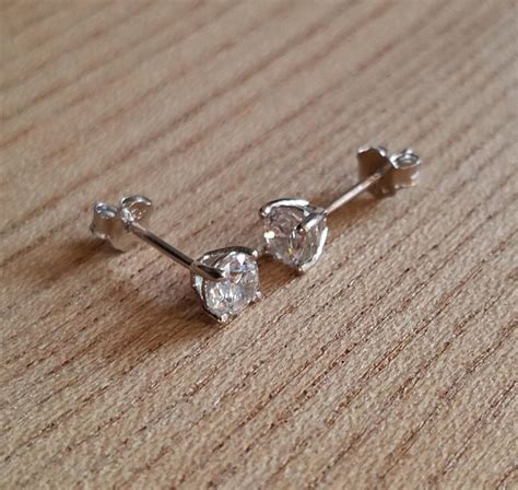 Genuine White Sapphire Stud Earrings In Solid Sterling Silver Etsy