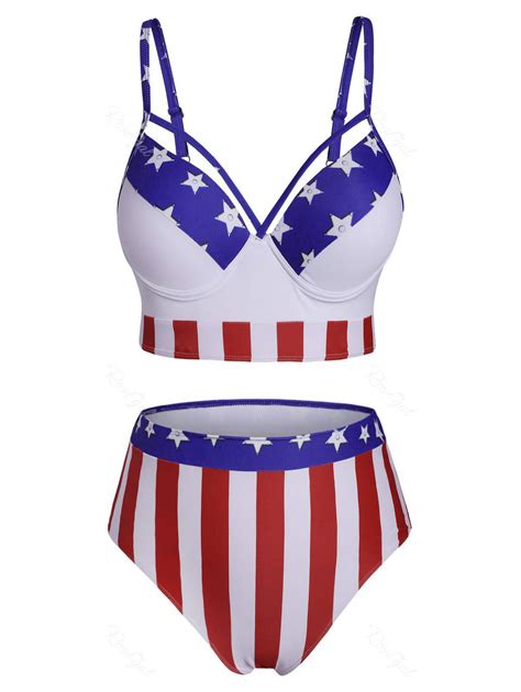 Plus Size Underwire American Flag Print Bikini Swimwear Off Rosegal