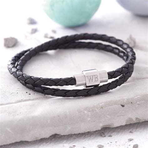 Mens Personalised Clasp Double Leather Bracelet By Hurleyburley Man