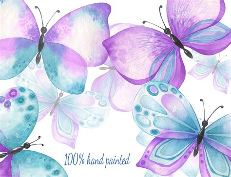 Watercolor Butterfly Clipart Purple Turquoise Butterflies Clip Art Png