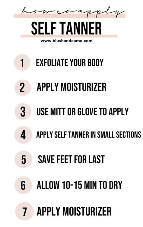 how to apply self tanner in 7 steps blush and camo