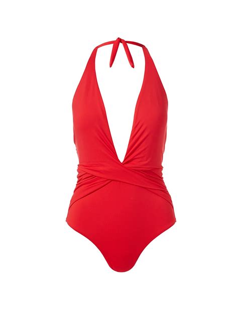 Melissa Odabash Tahiti Red Ruched Halterneck Swimsuit Official Website