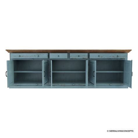 conway blue two tone solid wood 4 drawer extra long sideboard buffet