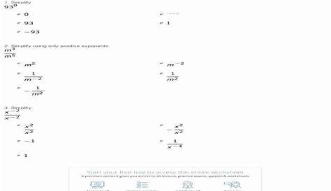 zero and negative exponents worksheet pdf