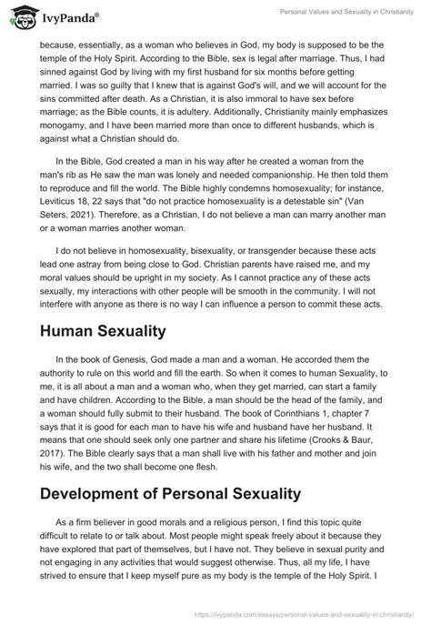 Personal Values And Sexuality In Christianity 1164 Words Coursework Example