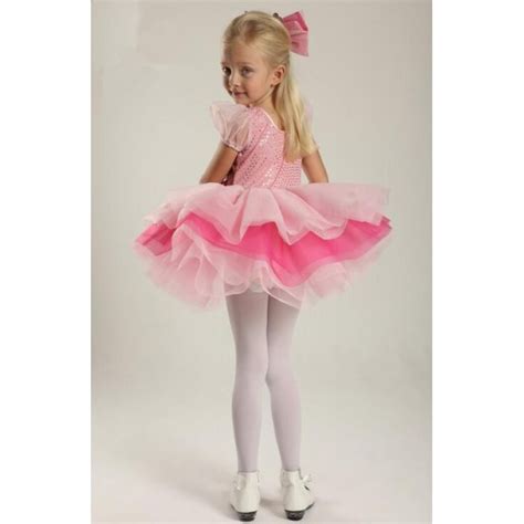 Kids Girls Pink Sequin Leotard Tutu Skirt Ballet Dancing Dress