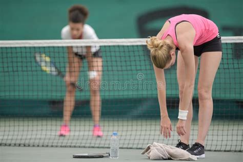 Women Tennis Players On Court Stock Image Image Of Female People