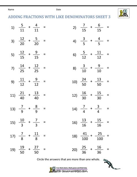 Simplifying fractions worksheet and template. Adding Fractions Worksheets