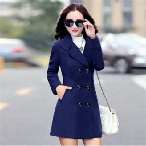 Navy Blue Double Breasted Pea Coat Womens Jackets Edgy Couture