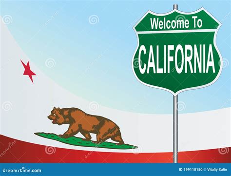 Road Sign Welcome To The California Stock Vector Illustration Of