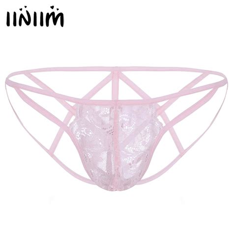 Iiniim Sexy Panties For Mens Floral Lace Bulge Pouch Open Jockstrap
