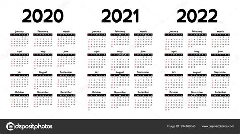 Calendar 2020 2021 2022 Week Starts Sunday Basic Business Template