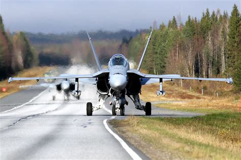 Finnish Air Force Fa 18 Hornet At A Roadbase During Livex 2015