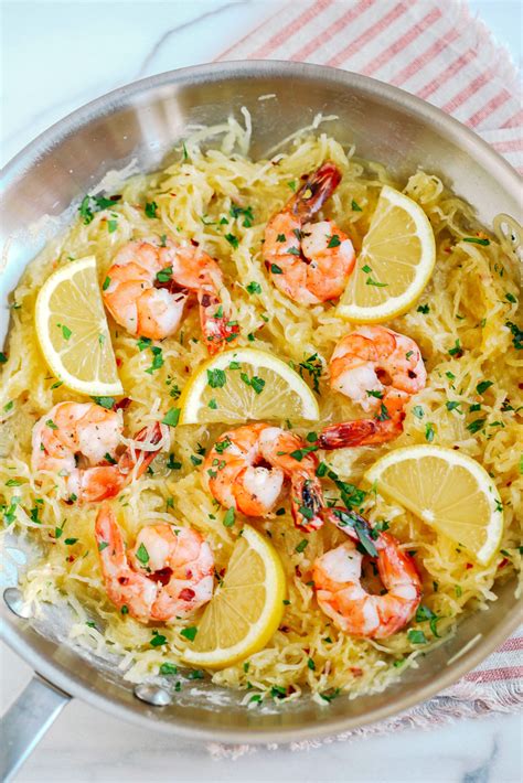Lemon And Herb Spaghetti Squash With Shrimp Eat Yourself Skinny