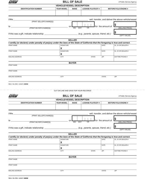 California Vehicle Bill Of Sale Form Download The Free Printable Basic