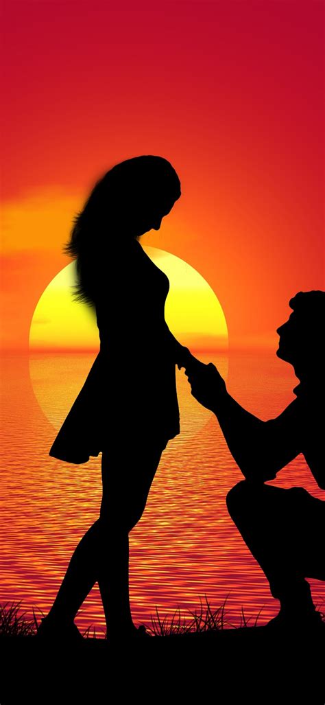 Couple Wallpaper 4k Sunset Proposal Silhouette Romantic Lovers