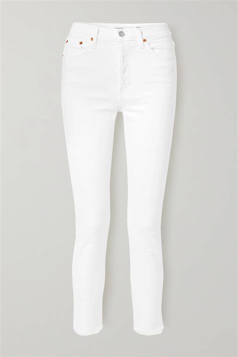 White Originals High Rise Ankle Crop Frayed Skinny Jeans Redone