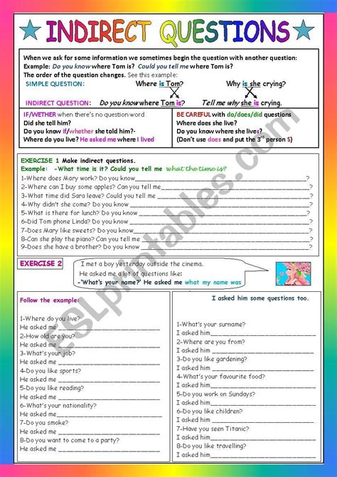Indirect Questions Worksheet English Learning Spoken Learn English