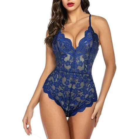 Yazi Women One Piece Lingerie Deep V Teddy Sexy Lace Bodysuit