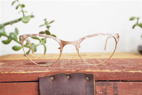 Vintage Eyeglass 1960s Cat Eye Glasses Atomic Era Cateye Frames New Old Stock With Etched