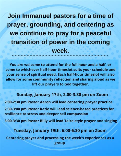 Join Immanuels Pastors For Praying Grounding And Centering On Zoom