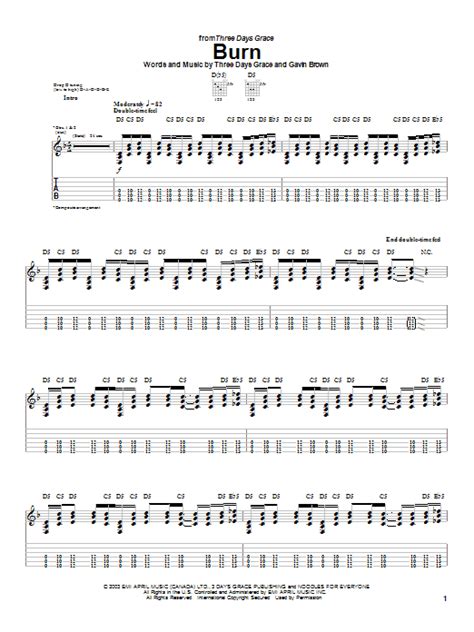 Burn Sheet Music Three Days Grace Guitar Tab