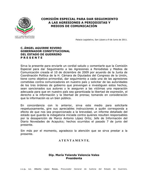 Oficio Dirigido Al Gobernador Del Estado De Guerrero