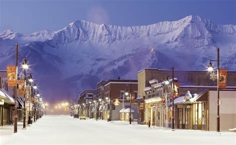 View Of Victoria Avenue At Night Downtown Fernie British Columbia