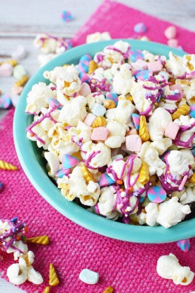 Colorful Unicorn Popcorn With Gold Horns And Unicorn Chips