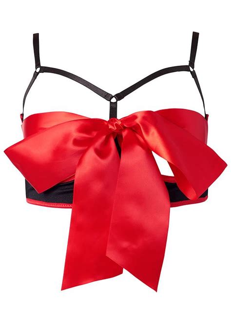 Unwrapped Bow Front Bra In Red And Black Venus