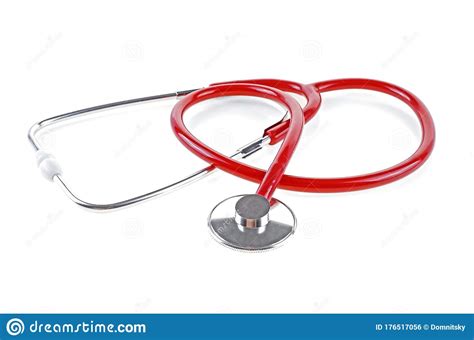 Close Up Of Red Stethoscope On White Background Stock Photo Image Of