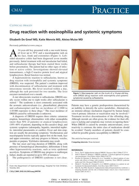 Pdf Drug Reaction With Eosinophilia And Systemic Symptoms