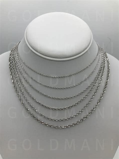 14k Solid White Gold Diamond Cut Rope Chain Necklace 16 Etsy
