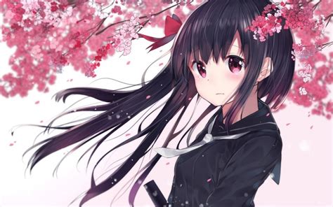 Desktop Wallpaper Cute Anime Girl Warrior Cherry