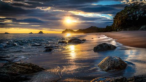 Images New Zealand Tasman Beach Nature Waves Sunrises And 1920x1080