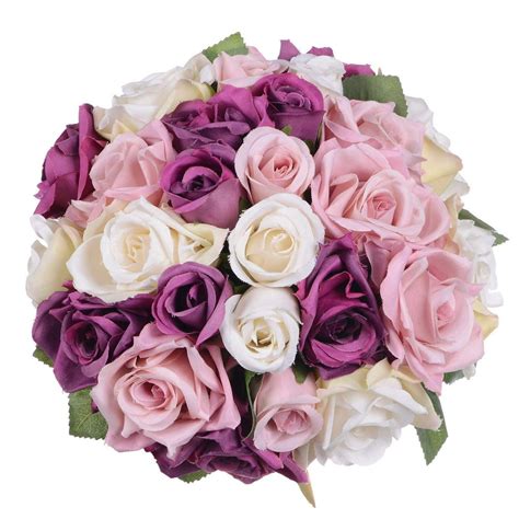 2 Pack Artificial Flowers Rose Bouquet Fake Flowers Silk Plastic