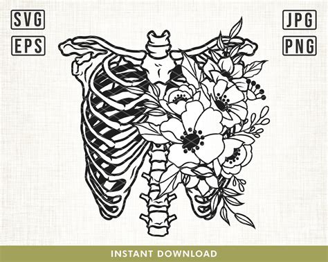 Rib Cage Floral Svg Ribcage Flowers Svg Skeleton Flower Svg Etsy Uk