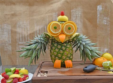 Pineapple Owl Centerpiece Fruit Carving Fruit Sculptures Fruit Animals