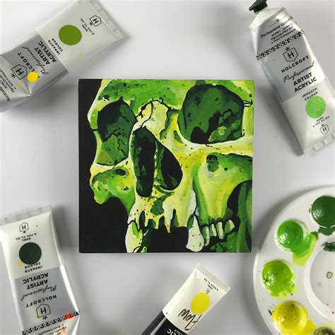 Green Acrylic Skull Painting Green Etsy