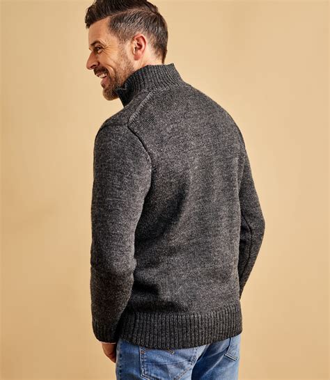 Charcoal | Mens Pure Wool Country Zip Neck Jumper | WoolOvers UK