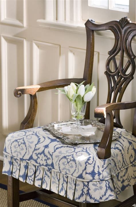 Fits most dining room chars with front seat width 18 to 19 wide, and 42 tall. Custom Chair Seat Slipcover with pleated skirt (photo by ...