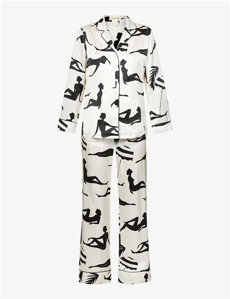 Olivia Von Halle Lila Silhouette Print Silk Pyjama Set In White Lyst Uk