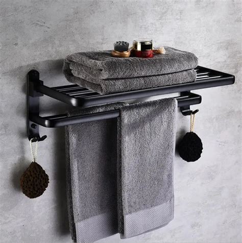 Aluminum Alloy 63 Cm Folding Bathroom Towel Rack Black Oil Brushed