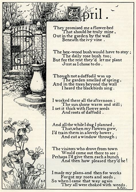 April By K Pyle Free Vintage Illustrated Poem Garden Poems April