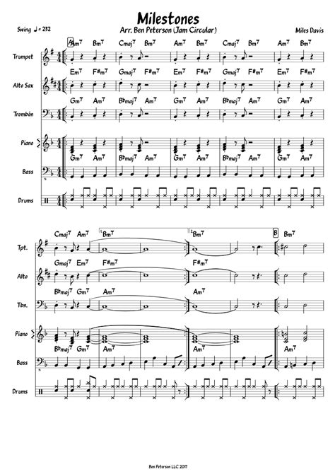 milestones jam circular sheet music for piano trombone saxophone alto