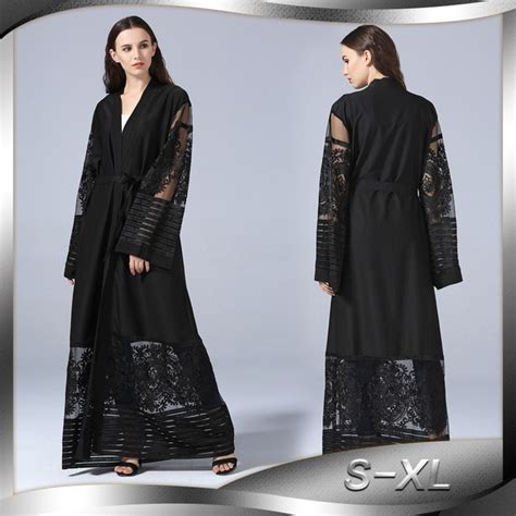 Elegant Muslim Abaya Dress Lace Cardigan Tunic Thobe Burka Islamic Clothing Middle East Long